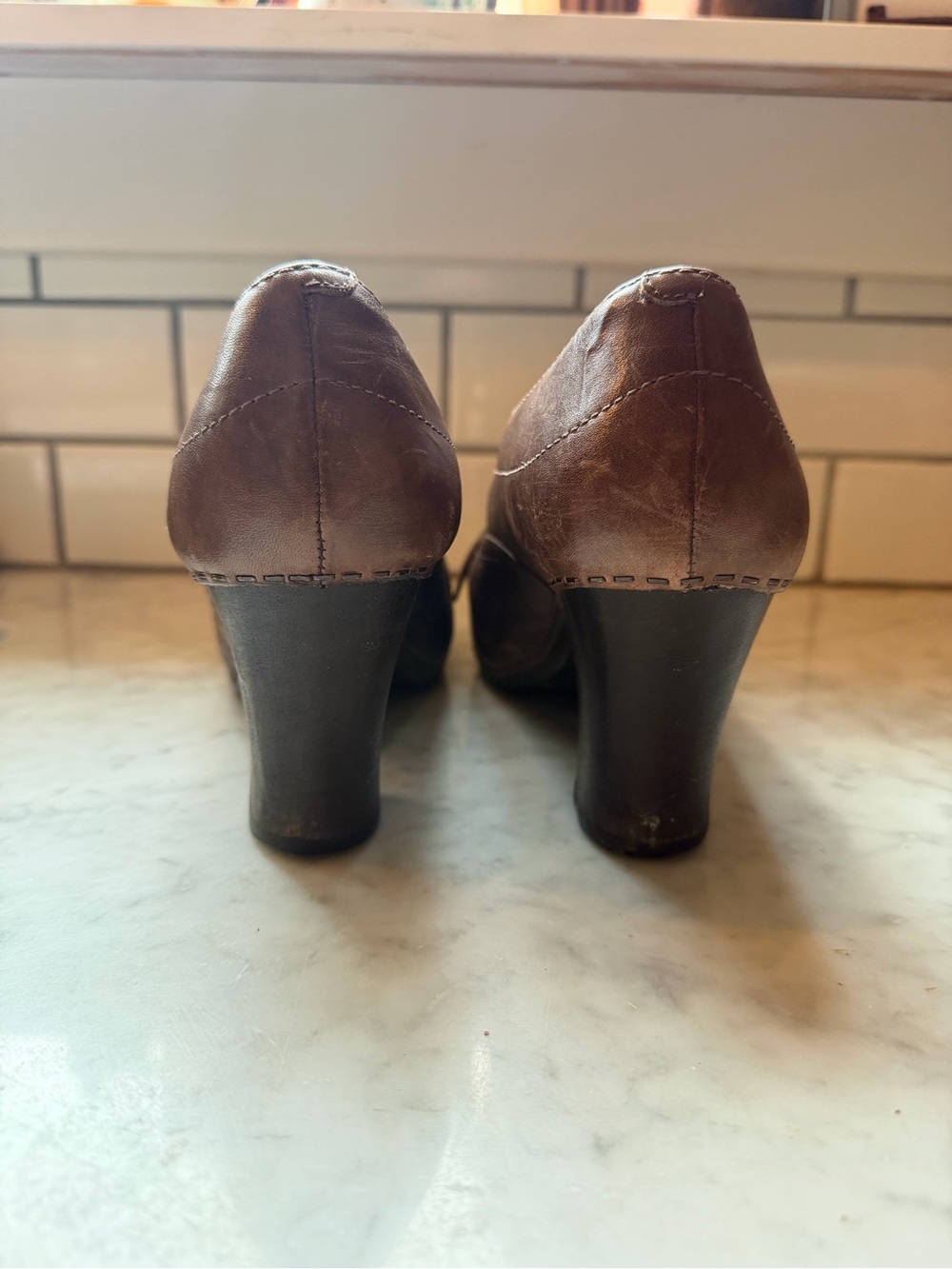 Dansko Brown Leather Lace-Up Mary Jane Heels - Picture 4 of 7